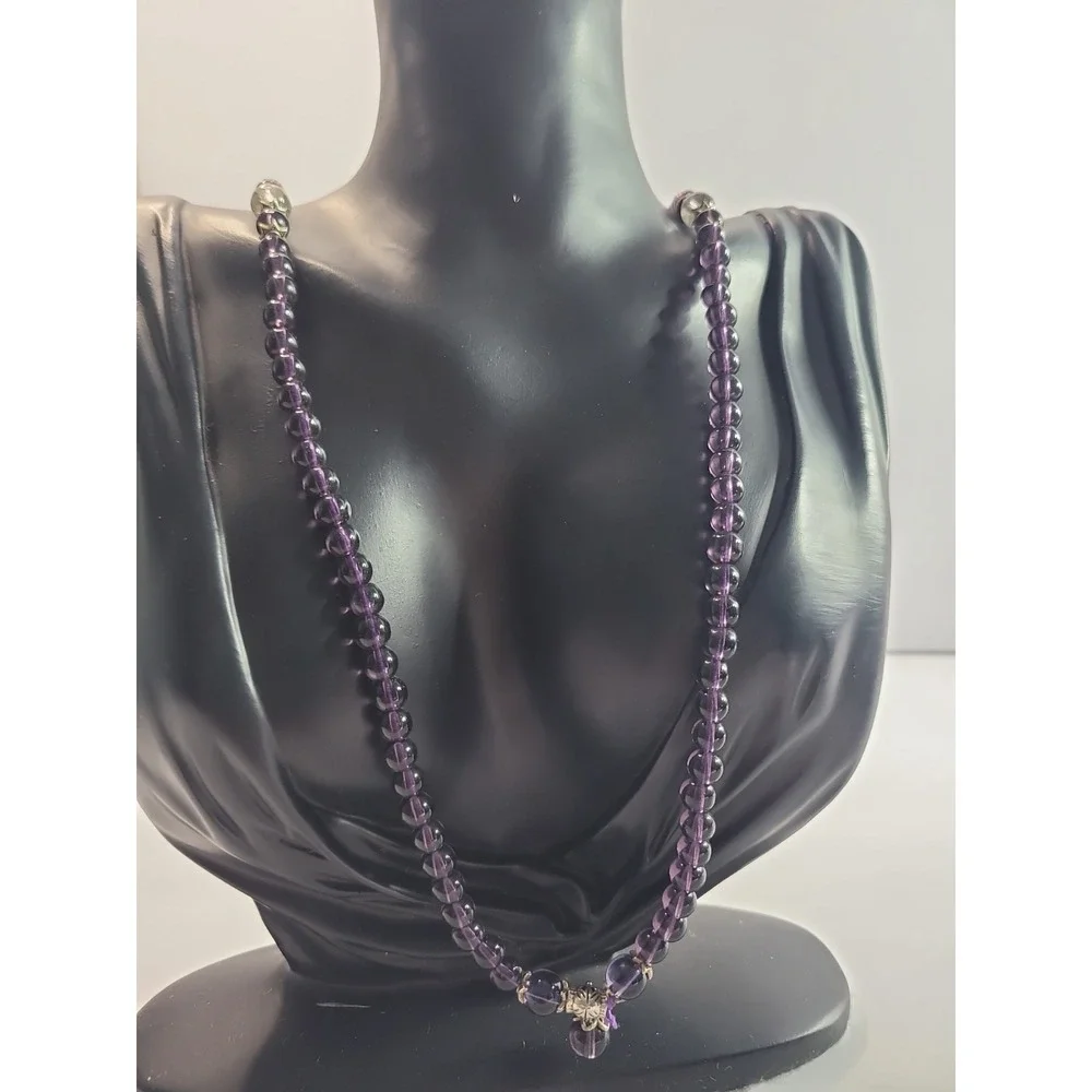 Purple Beaded Long Necklace Silver Tone Accent Drop Boho Layering Statement